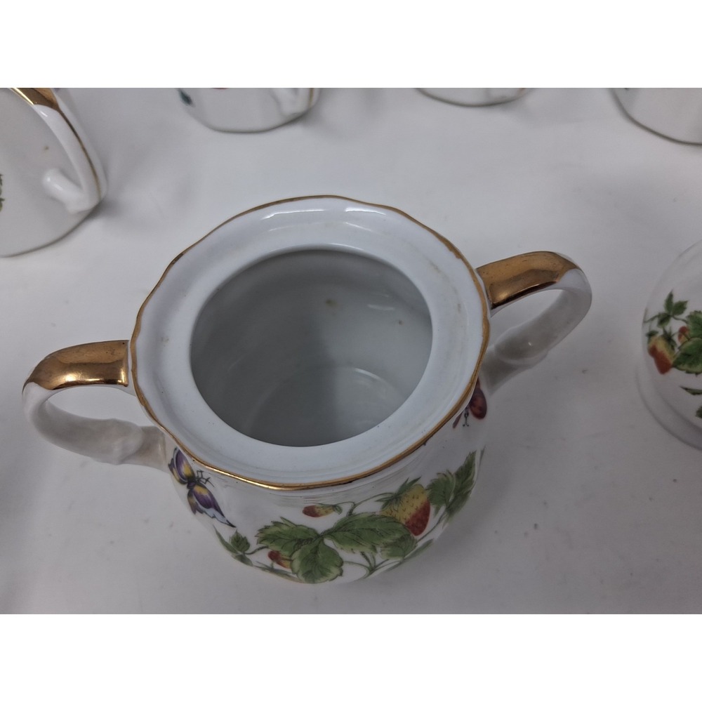 Set Ardalt Japan Cream&Covered Sugar set with 7cups Buttcmerflies&Strawberries A - Picture 7 of 16
